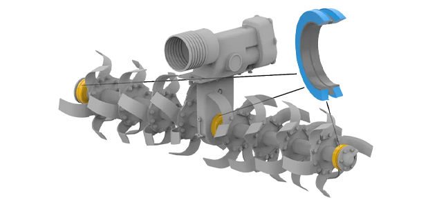 Mechanical Seals highlighted on Alpego Rotary Cultivator/Stone Burier drive-line